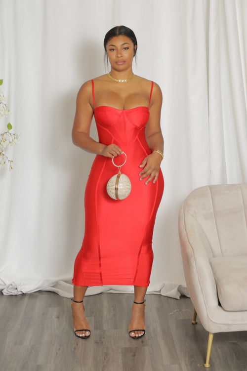 Imani Midi Dress - Red (S11)
