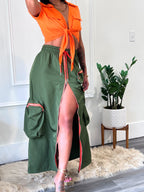 Mayson Cargo Skirt - Olive (028)