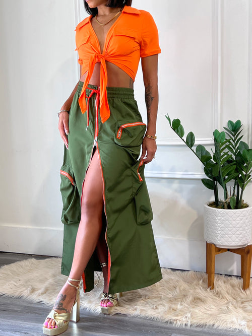 Mayson Cargo Skirt - Olive (028)