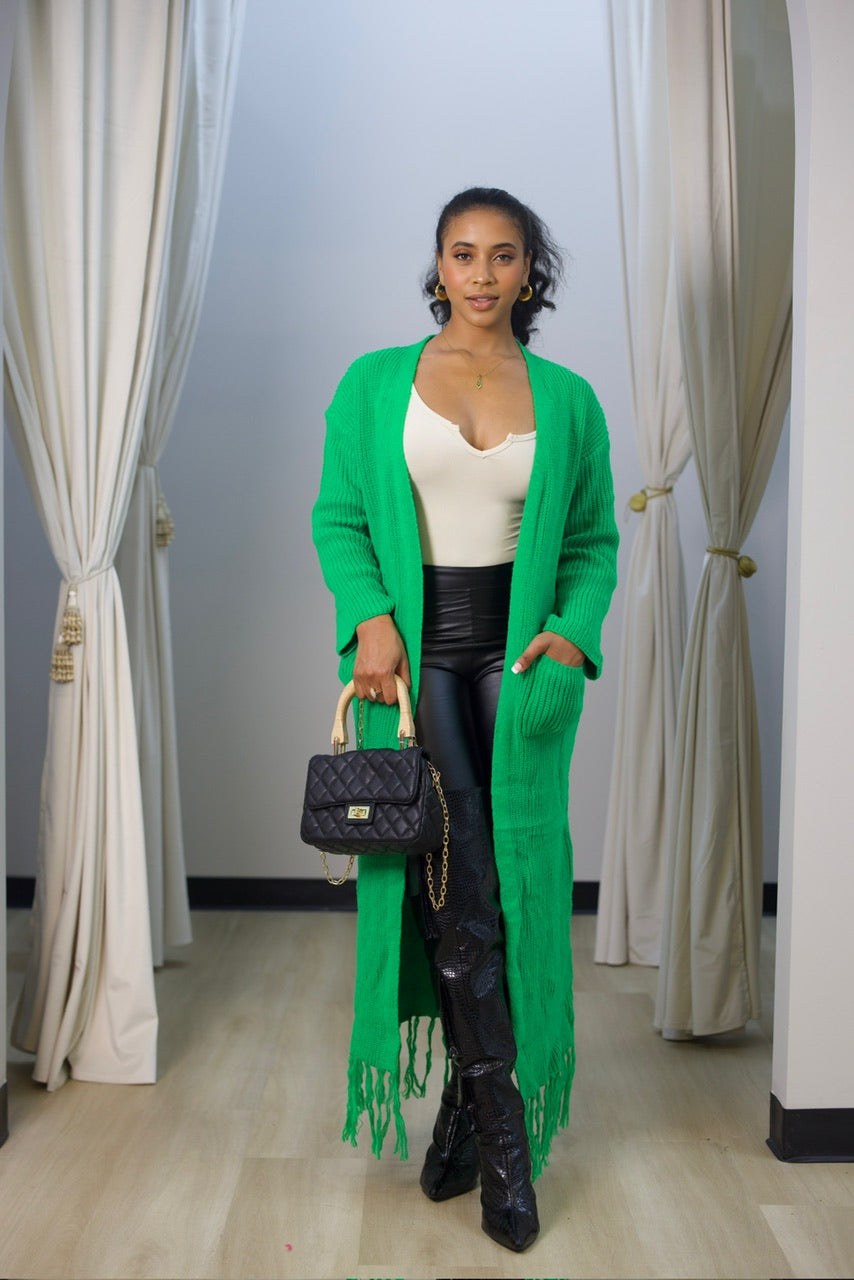 Kai Fringe Cardigan - Green (01)