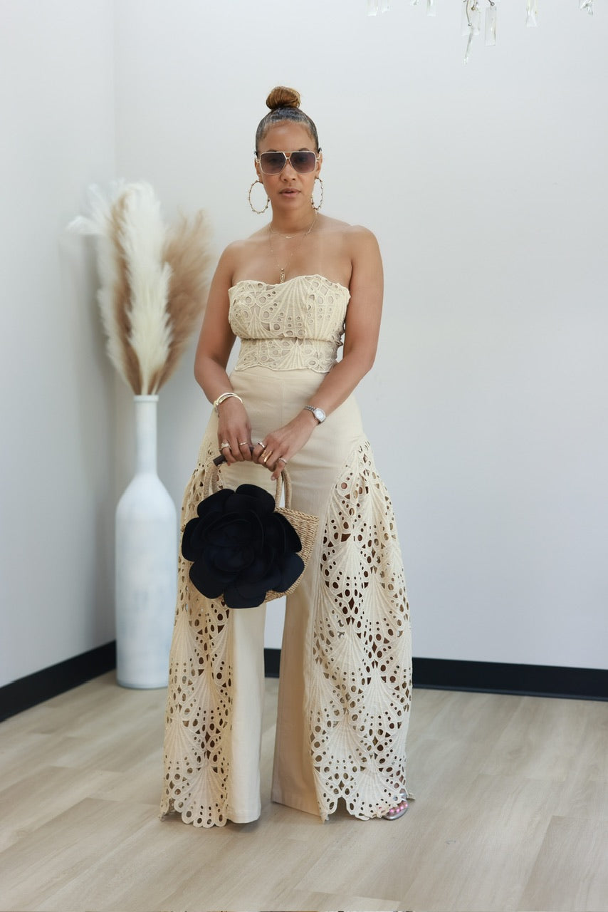 Bianca Eyelet Pant Set - Khaki