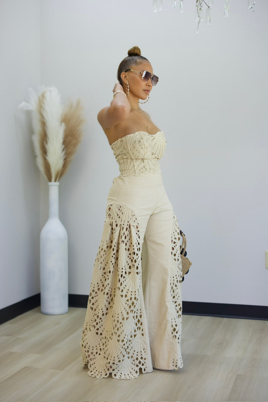 Bianca Eyelet Pant Set - Khaki