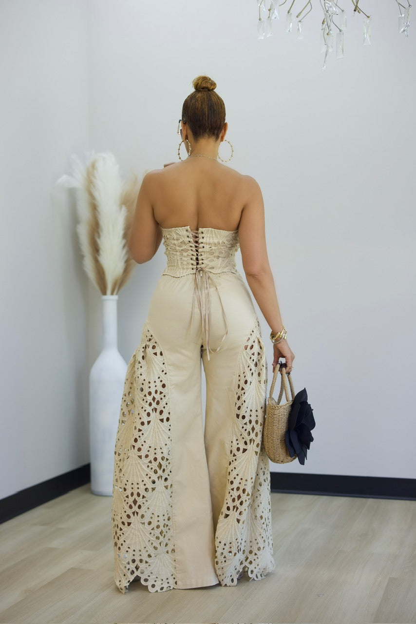 Bianca Eyelet Pant Set - Khaki