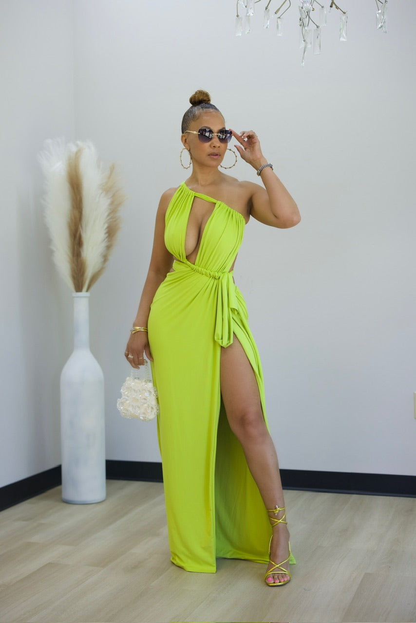 neon green maxi dress Elegant Neon Green Pleated Maxi Dress