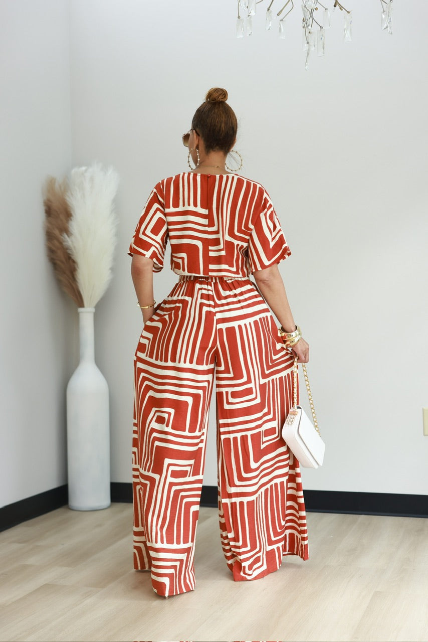 Abstract Art Pant Set - Rust (F)