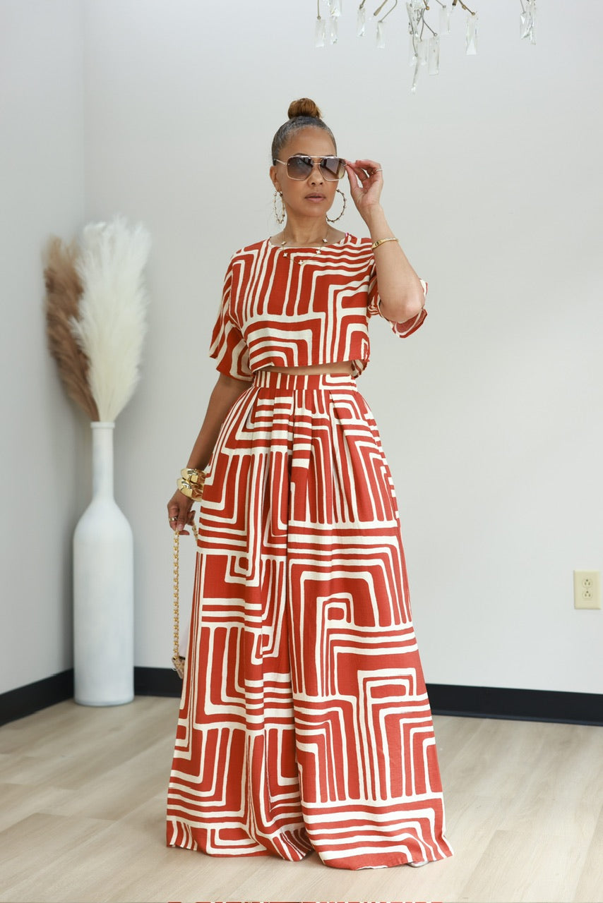 Abstract Art Pant Set - Rust (F)