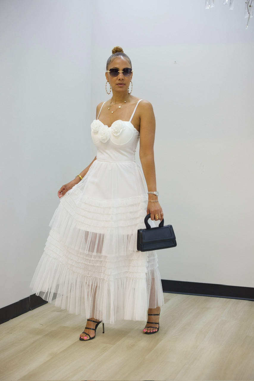 Madrid Ruffle Dress - White (34)