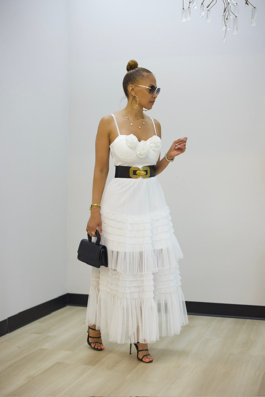 Madrid Ruffle Dress - White (34)
