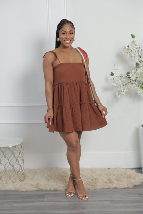Mocha Babydoll Dress - Brown (S14)