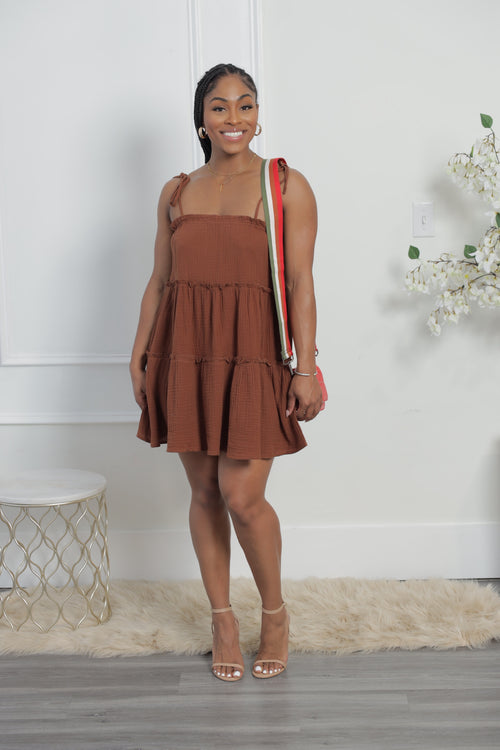 Mocha Babydoll Dress - Brown (S14)