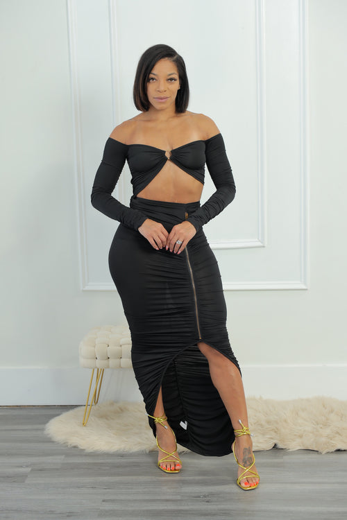 Zip It Skirt Set - Black (S9)