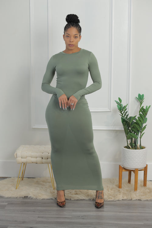 Simple Maxi Dress LS - Olive (024)