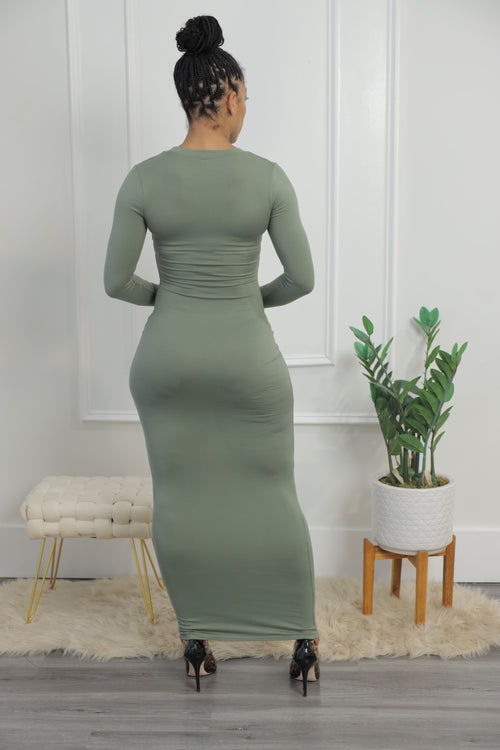 Simple Maxi Dress LS - Olive (024)