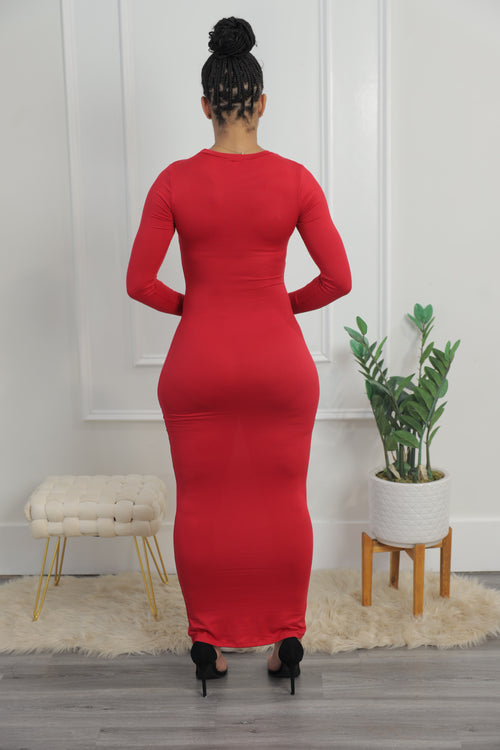 Simple Maxi Dress LS - Red (024)