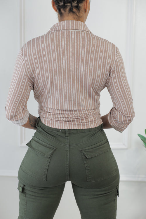 Julia Stripe Shirt- Brown (006)