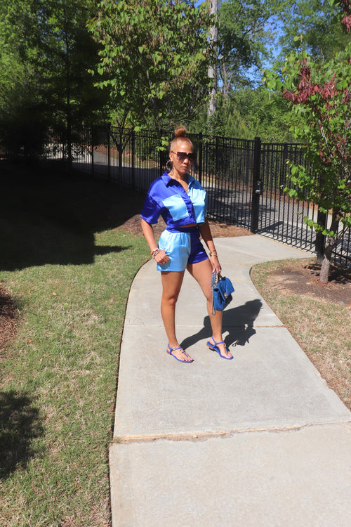 Elle Colorblocked Short Set - Royal (S4)